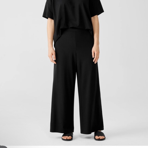 EILEEN FISHER Stretch Jersey Knit Wide Leg Pant In Black Size Medium Petite